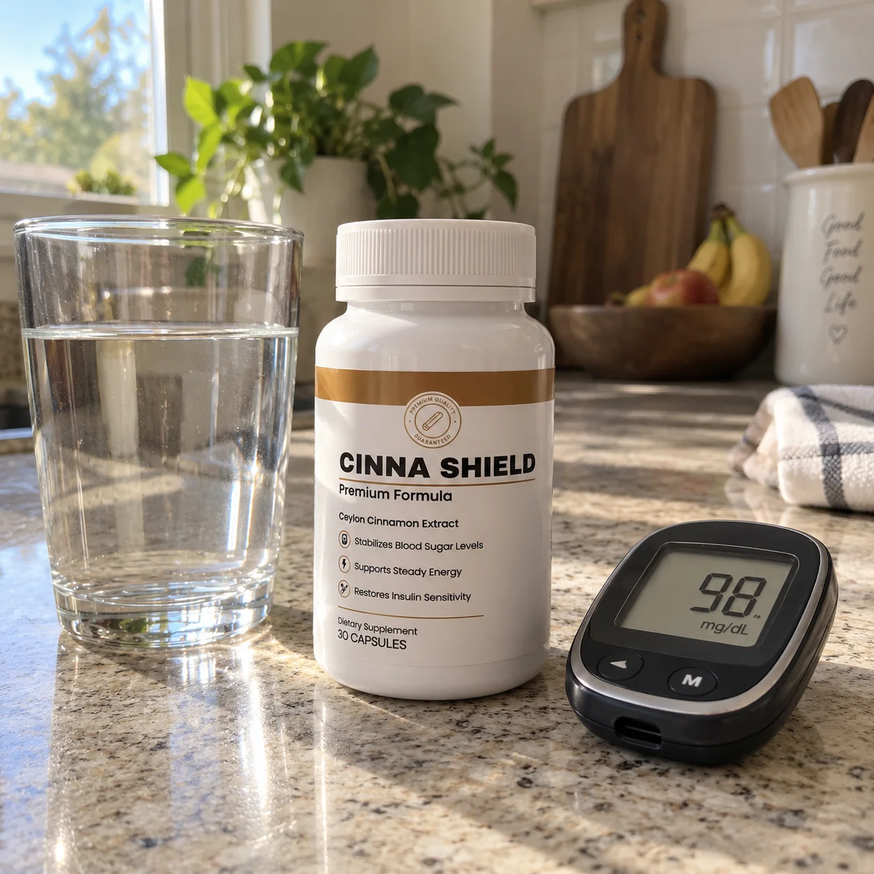 Cinna Shield bottle on a kitchen counter